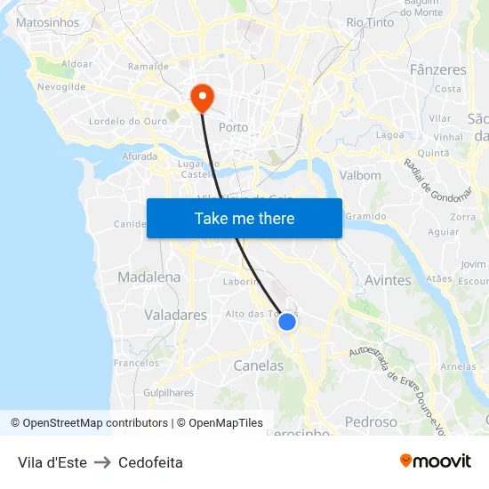 Vila d'Este to Cedofeita map