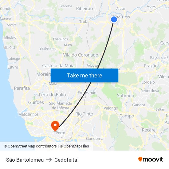 São Bartolomeu to Cedofeita map