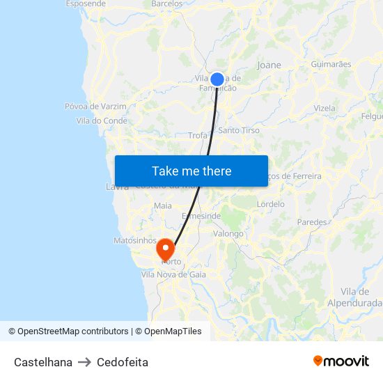 Castelhana to Cedofeita map