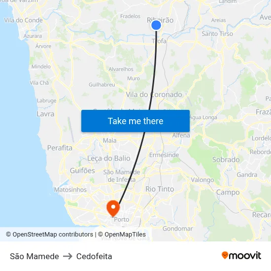 São Mamede to Cedofeita map