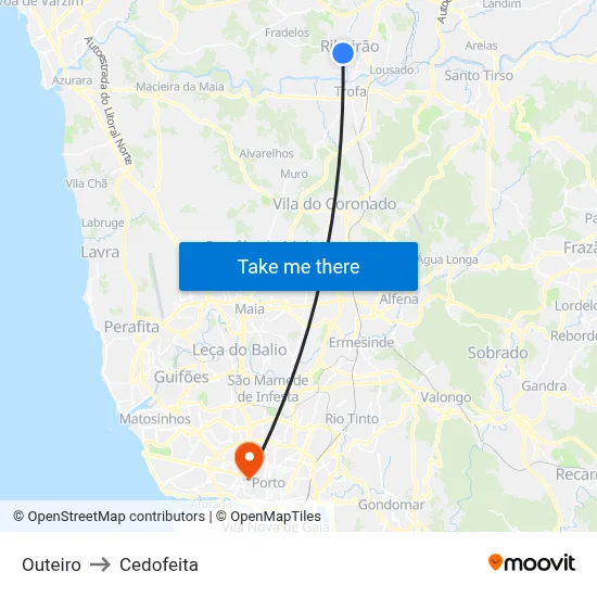 Outeiro to Cedofeita map