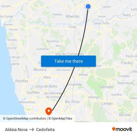 Aldeia Nova to Cedofeita map