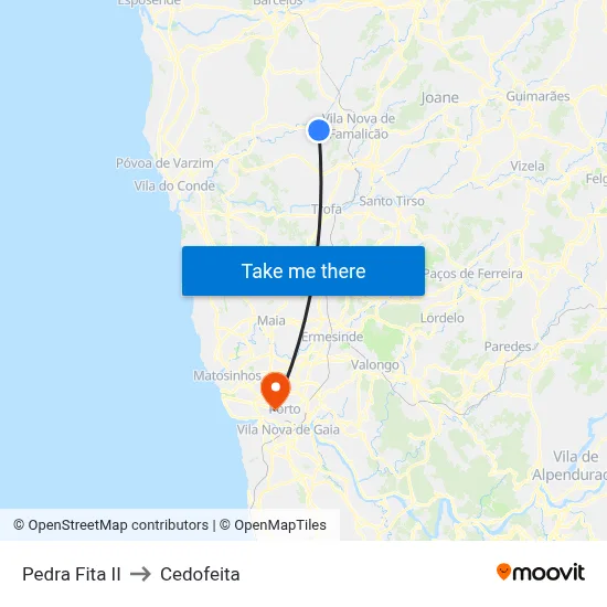 Pedra Fita II to Cedofeita map