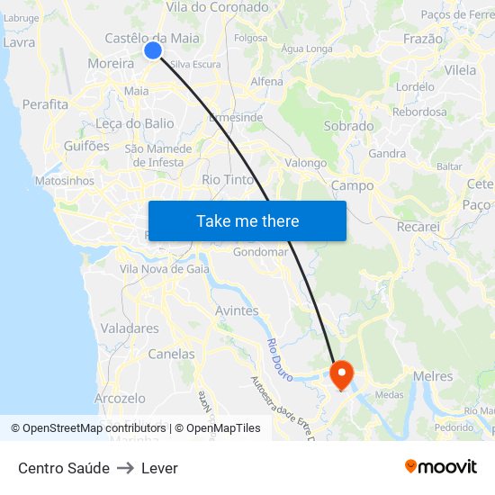 Centro Saúde to Lever map