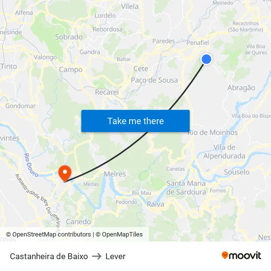 Castanheiro de Baixo to Lever map
