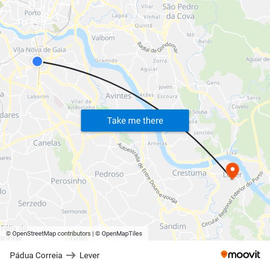 Pádua Correia to Lever map