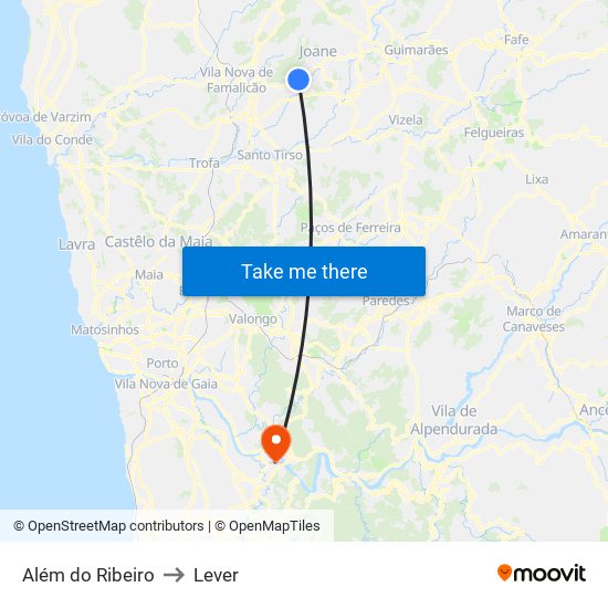 Além do Ribeiro to Lever map