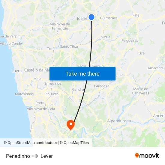 Penedinho to Lever map