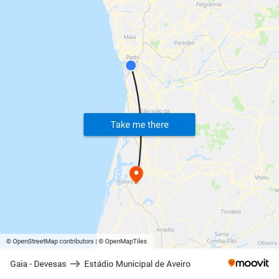Gaia - Devesas to Estádio Municipal de Aveiro map