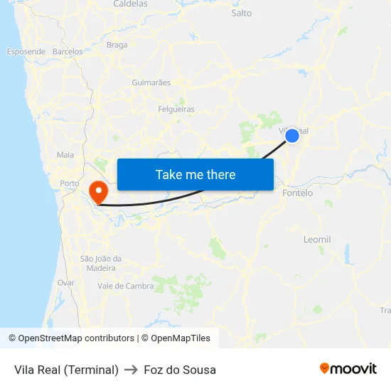 Vila Real (Terminal) to Foz do Sousa map