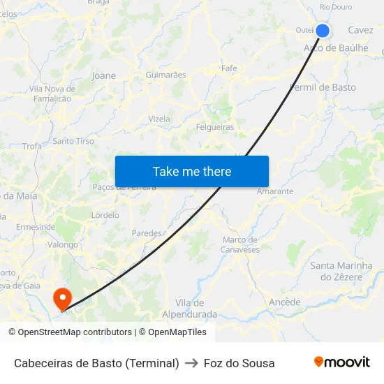 Cabeceiras de Basto (Terminal) to Foz do Sousa map