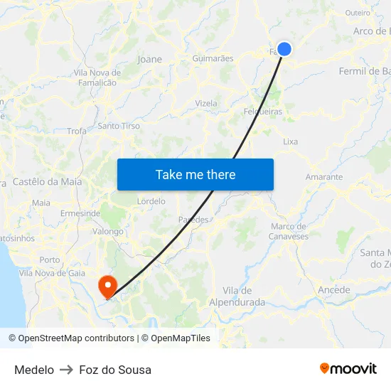 Medelo to Foz do Sousa map