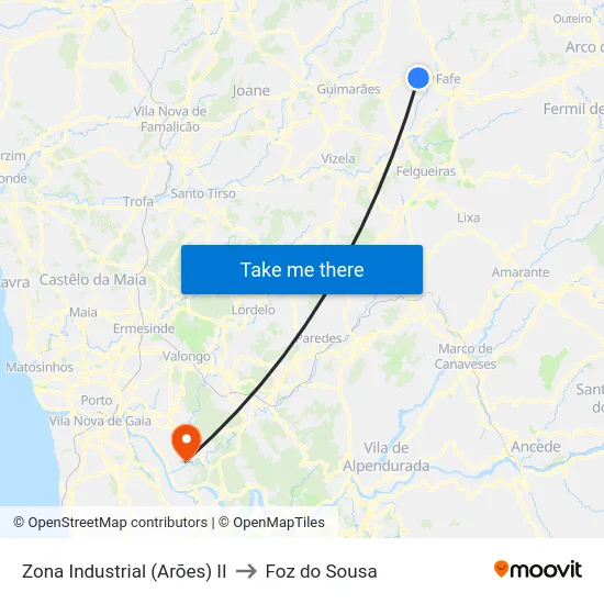 Zona Industrial (Arões) II to Foz do Sousa map