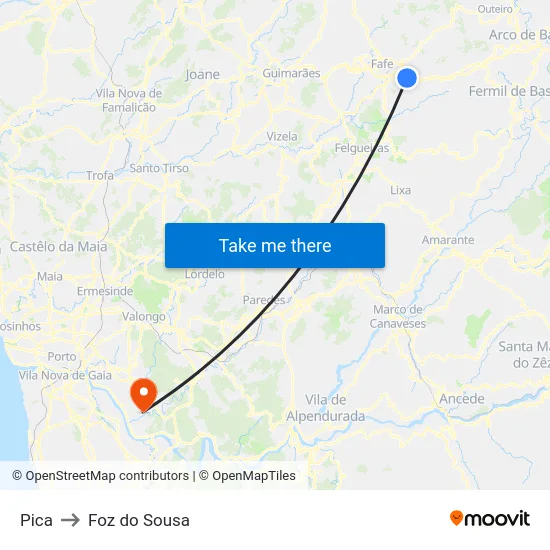Pica to Foz do Sousa map