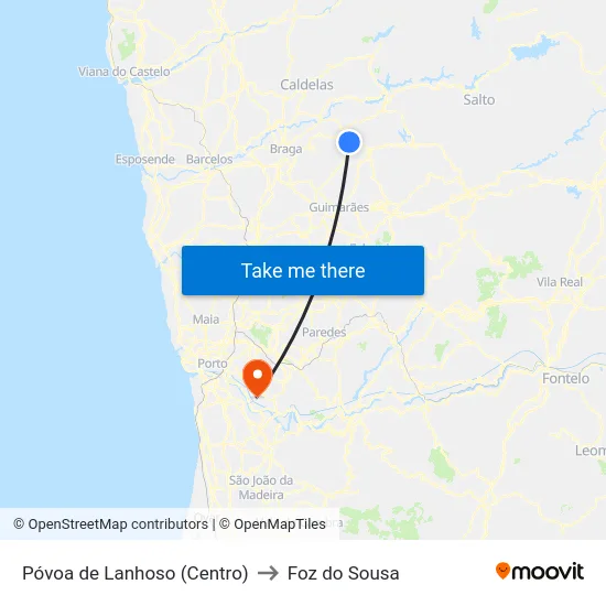 Póvoa de Lanhoso (Centro) to Foz do Sousa map