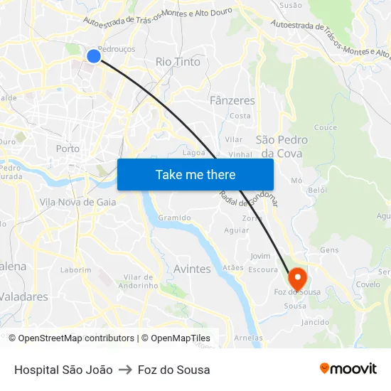 Hospital São João to Foz do Sousa map