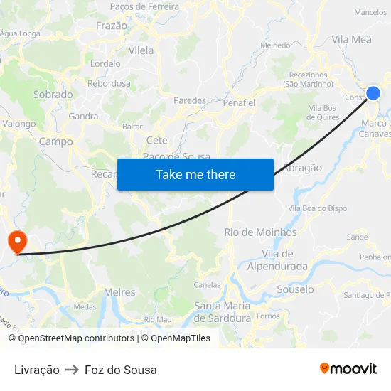 Livração to Foz do Sousa map