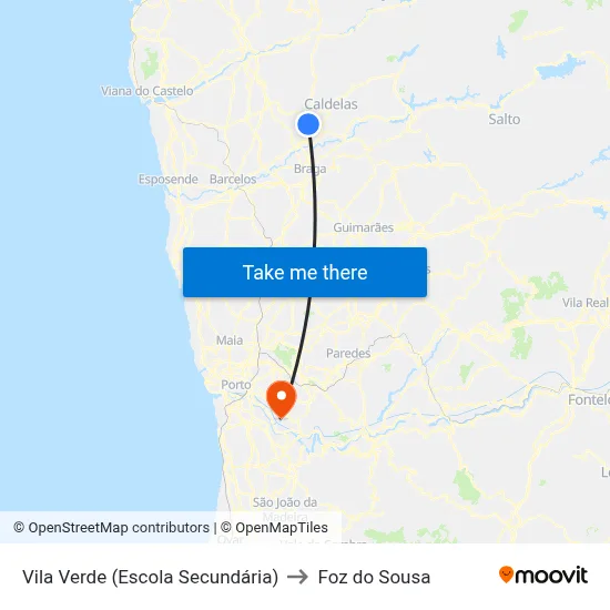 Vila Verde (Escola Secundária) to Foz do Sousa map