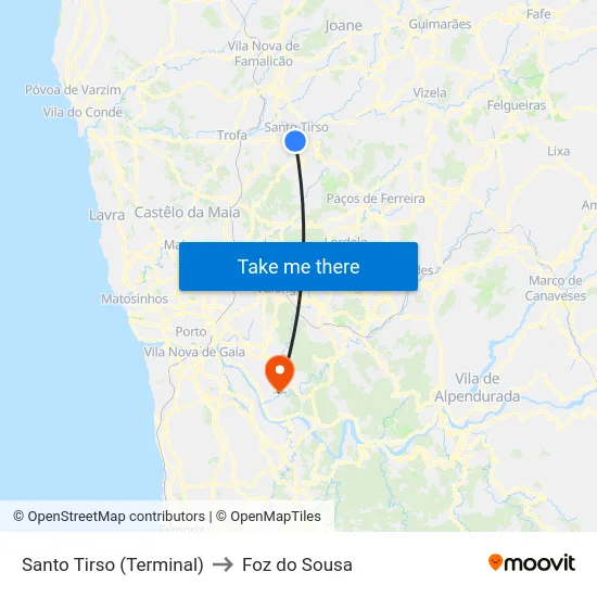 Santo Tirso (Terminal) to Foz do Sousa map
