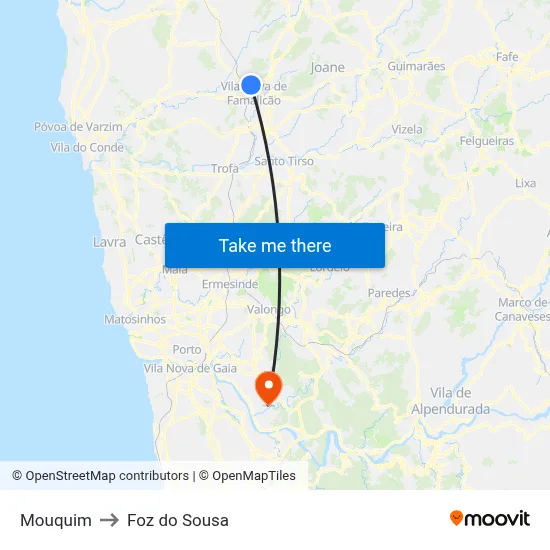 Mouquim to Foz do Sousa map