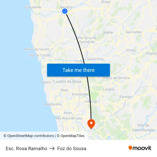 Esc. Rosa Ramalho to Foz do Sousa map