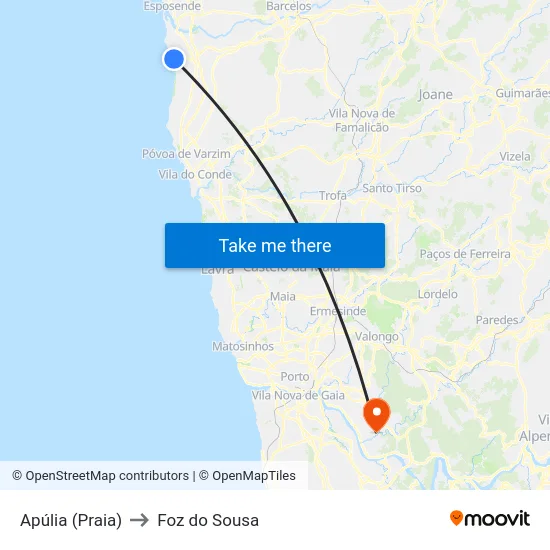 Apúlia (Praia) to Foz do Sousa map
