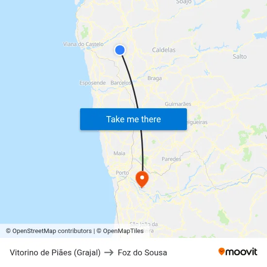 Vitorino de Piães (Grajal) to Foz do Sousa map