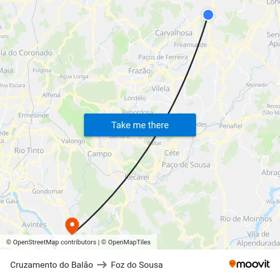 Cruzamento do Balão to Foz do Sousa map