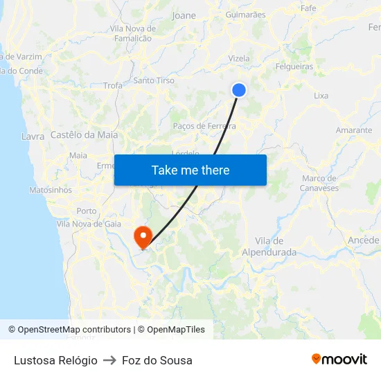 Lustosa Relógio to Foz do Sousa map