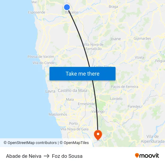 Abade de Neiva to Foz do Sousa map