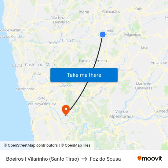 Boeiros | Vilarinho (Santo Tirso) to Foz do Sousa map