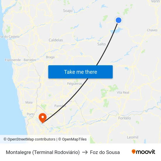 Montalegre (Terminal Rodoviário) to Foz do Sousa map