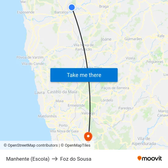 Manhente (Escola) to Foz do Sousa map