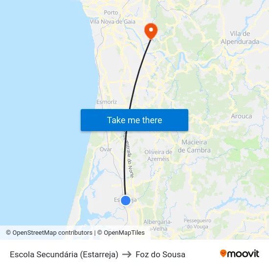Escola Secundária (Estarreja) to Foz do Sousa map