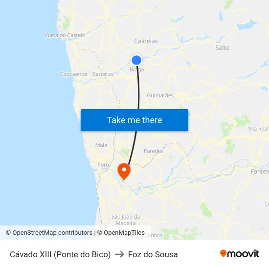 Cávado XIII (Ponte do Bico) to Foz do Sousa map