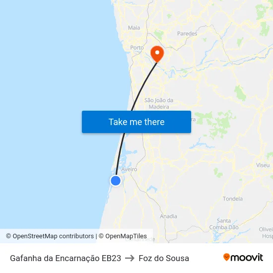 Gafanha da Encarnação EB23 to Foz do Sousa map