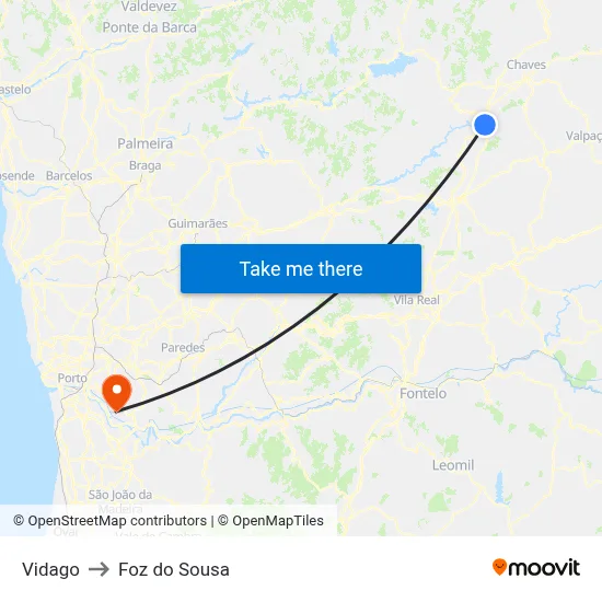 Vidago to Foz do Sousa map