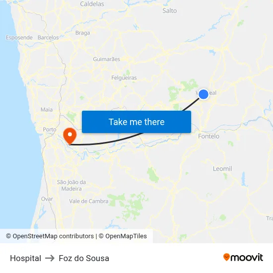 Hospital to Foz do Sousa map