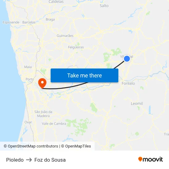 Pioledo to Foz do Sousa map