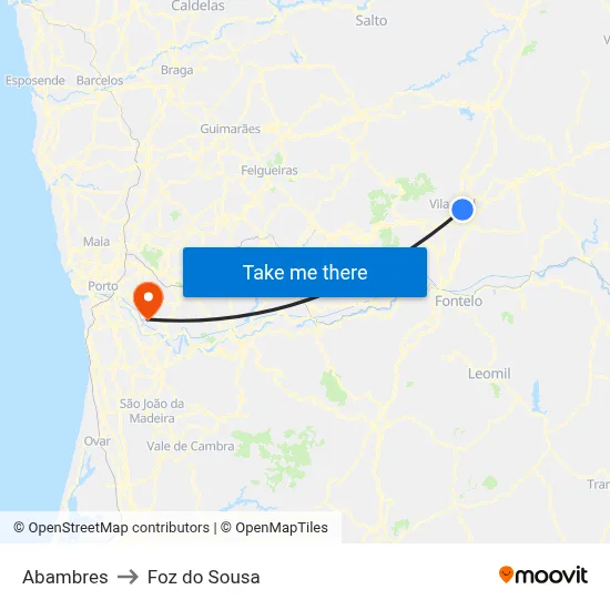 Abambres to Foz do Sousa map