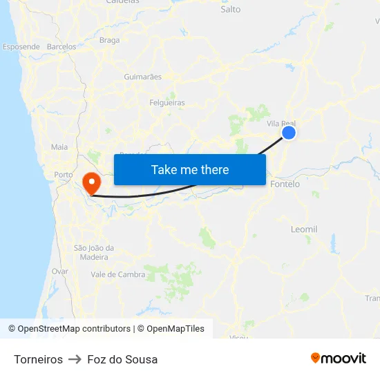 Torneiros to Foz do Sousa map