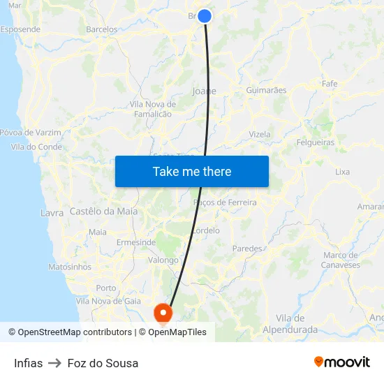 Infias to Foz do Sousa map