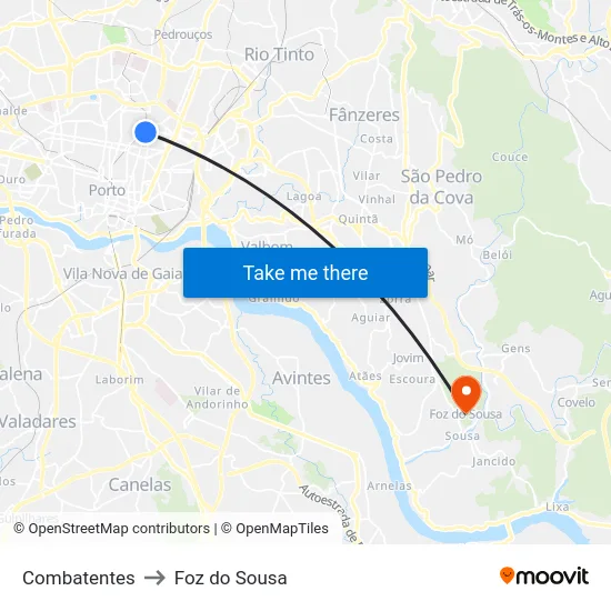 Combatentes to Foz do Sousa map