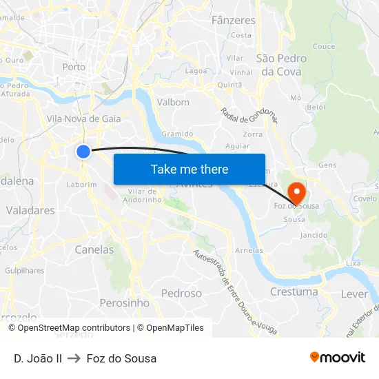 D. João II to Foz do Sousa map