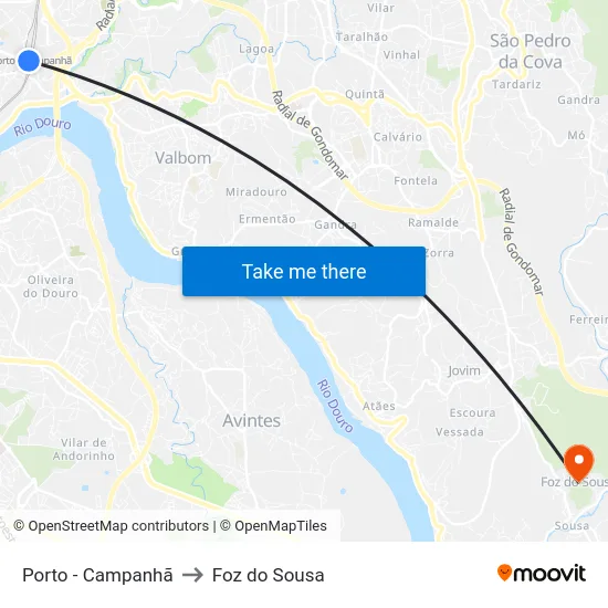 Porto - Campanhã to Foz do Sousa map