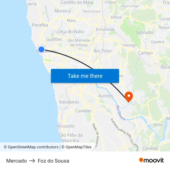 Mercado to Foz do Sousa map