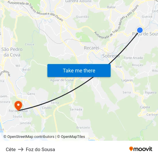Cête to Foz do Sousa map
