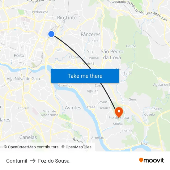 Contumil to Foz do Sousa map