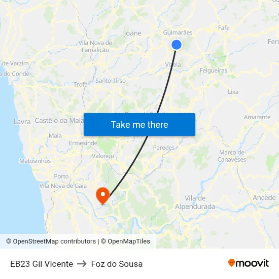 EB23 Gil Vicente to Foz do Sousa map