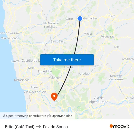 Brito (Café Taxi) to Foz do Sousa map